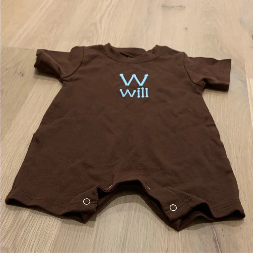 Monogrammed W Will Baby Boys Romper Shorts One Piece Jon Jon Shortall 6-12 month - Picture 3 of 10